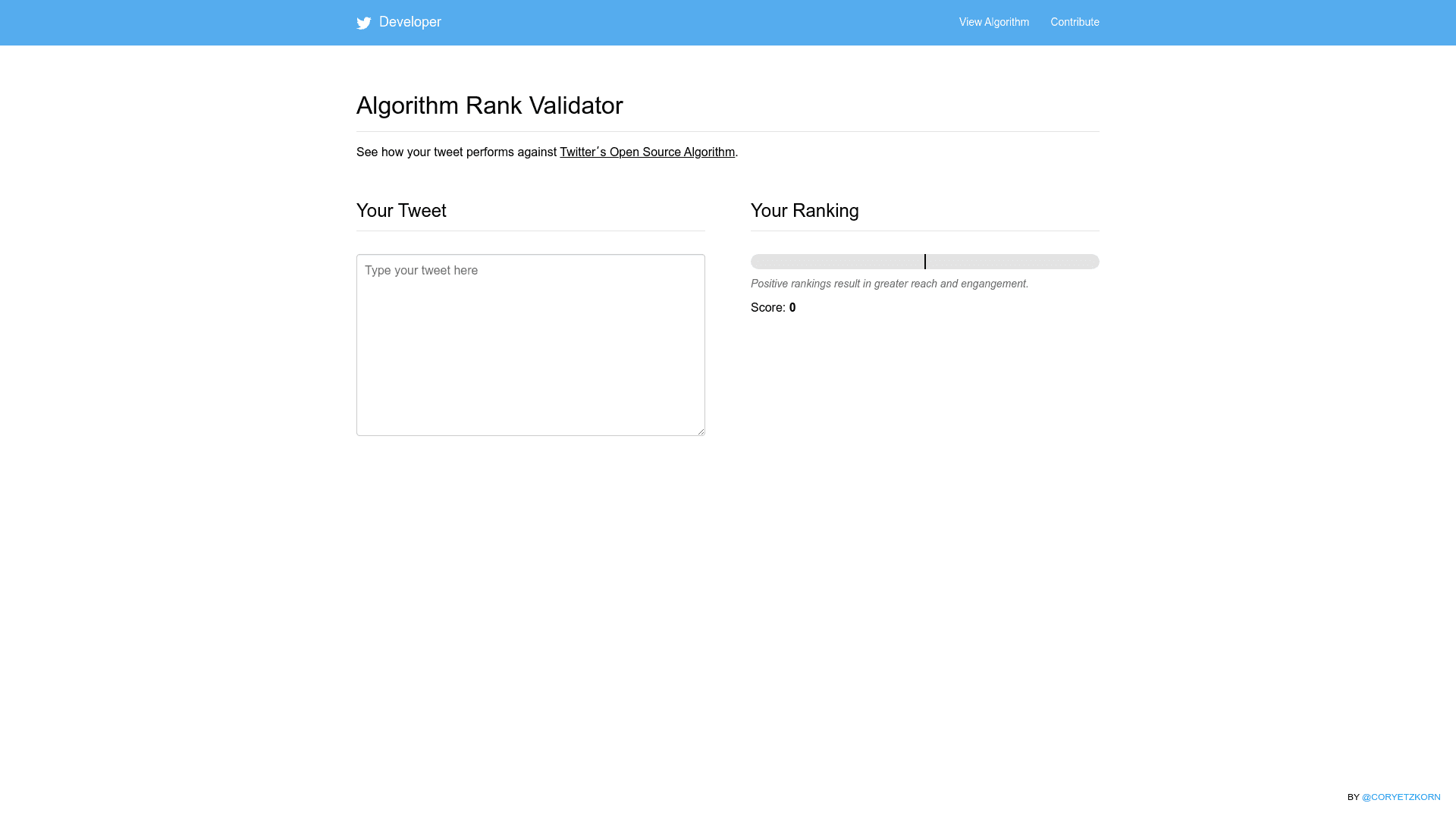 Algorithm Rank Validator landing page screenshot
