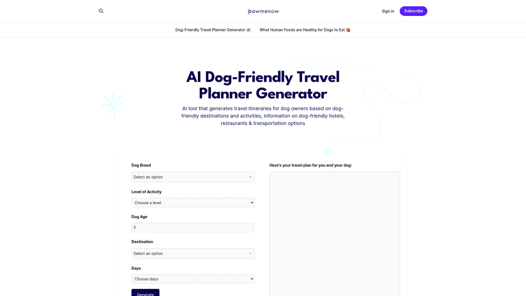 AI Dog-Friendly Travel Planner Generator | Pawmenow logo