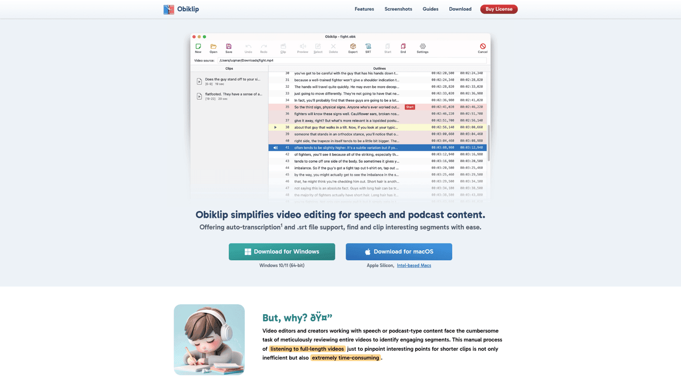 Obiklip landing page screenshot