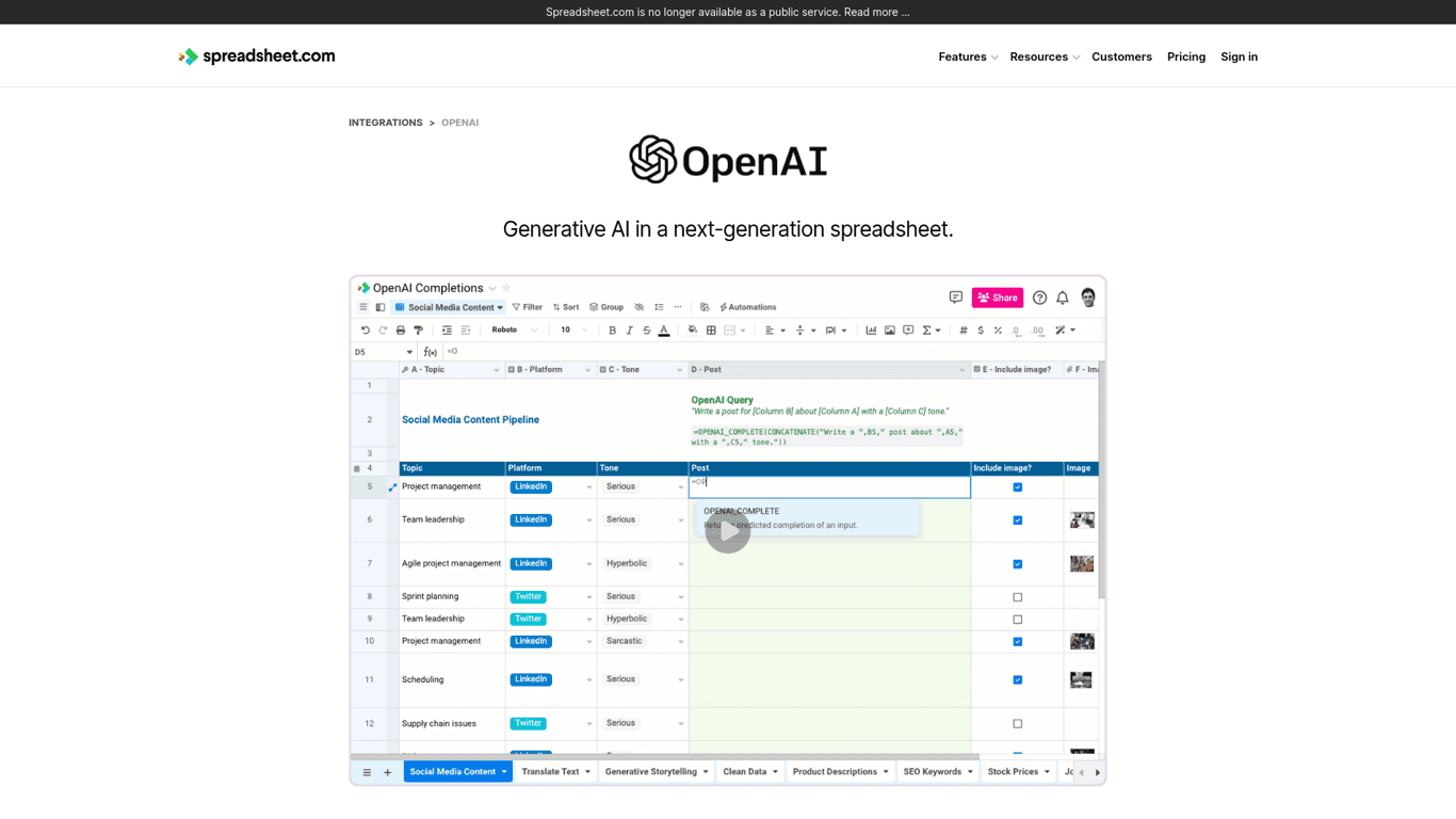 OpenAI in Spreadsheet logo