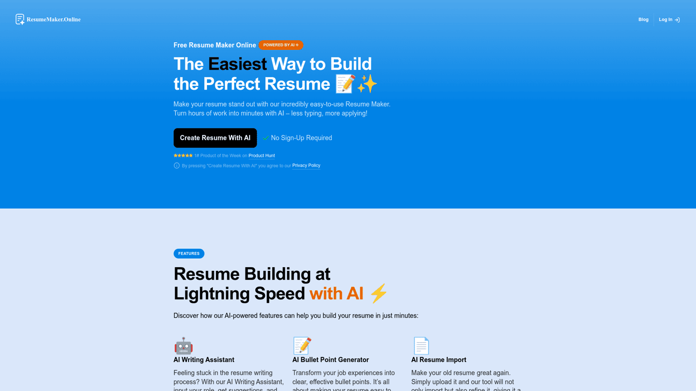 ResumeMaker landing page screenshot